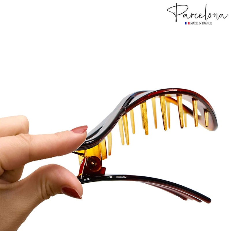 Parcelona French Infinity Loop 3â€ Tortoise Shell Cellulose Acetate Side Slide In Yoga Flat Teeth Hair Claw Clip Clutcher for Women and Girls - Image 5